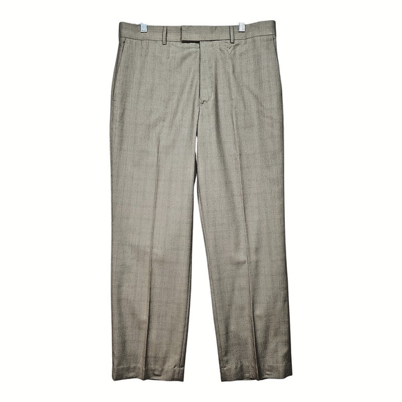 Axist Men 34x29 Brown Check Flat Front Dress Pants Straight Leg Career Office - Picture 2 of 13